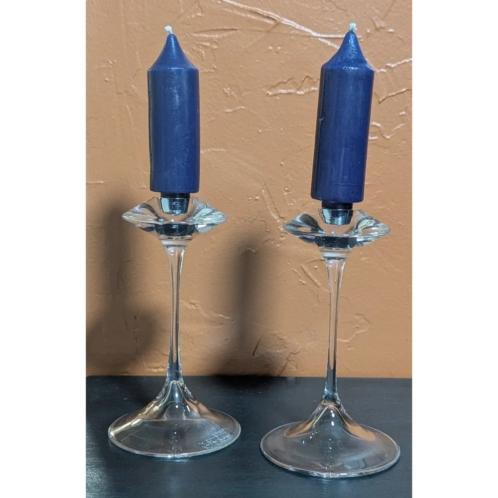Kosta Boda Fanfare Crystal Candlesticks Set of 2 Signed & No. Kjell Engman 68205